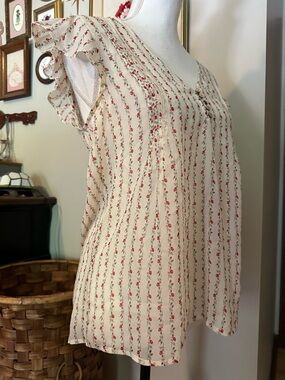 Joie Cream floral blouse with ruffle sleeves and buttons